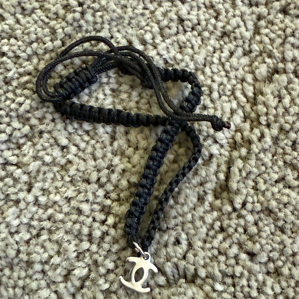 Black Braided Bracelet with Silver Charm